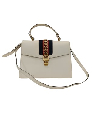 Gucci Medium Sylvie Top Handle Bag in White Leather