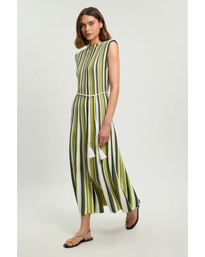 Knit Stripe Low Back Belted Midi Dress