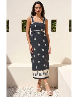 Leaf Print Ric Rac Midi Dress