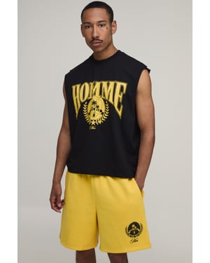 Homme Printed Oversized Boxy Drop Armhole Tank & Baggy Short Set