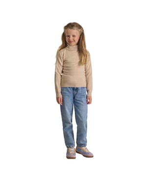Minoti Meisjes geribbelde zachte trui met schildpadhals (Beige)