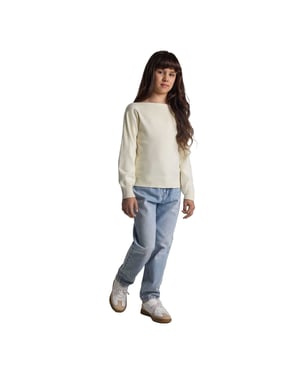 Minoti Gebreide meisjes trui met boothals (Wit)