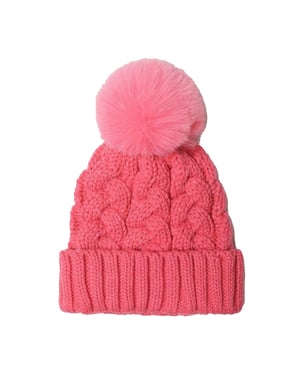 Minoti Meisjes Pom Pom gebreide kabel muts (Roze)
