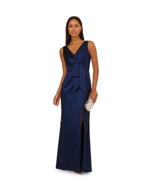 Stretch Taffeta Bow Gown