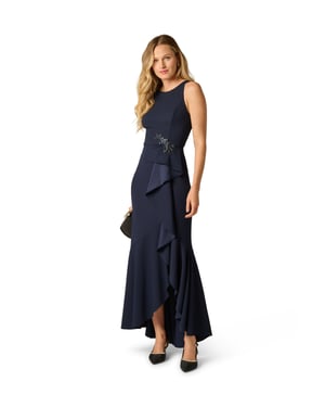 Studio Beaded Crepe Halter Gown