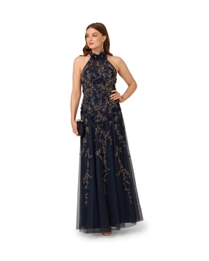 Beaded Petal Long Dress
