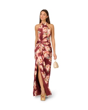 Printed Satin Long Dress