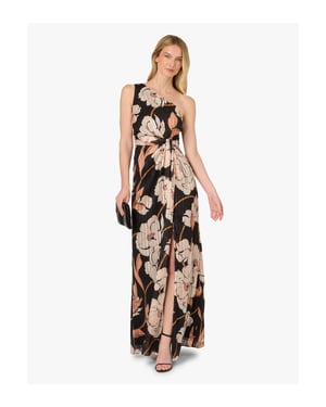 Draped Floral Ribbon Gown