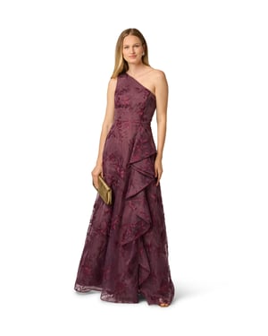 Embroidered Ruffle Gown