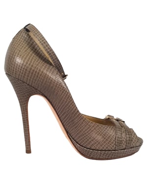 Jimmy Choo Textured Peep-Toe Ankle Strap Pumps in Brown Leather