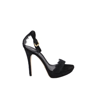 Burberry Polesden 120 Platform Sandals with Lace in Black Suede
