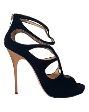 Jimmy Choo Cut-Out Sandal Heels in Black Suede
