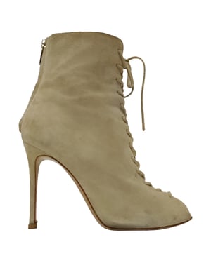 Gianvito Rossi Lace-Up Ankle Boots in Beige Suede