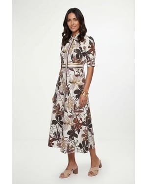 Floral Print Button Midi Shirt Dress