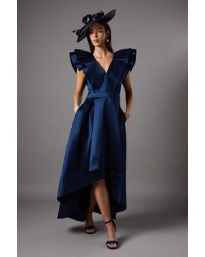 Frill Sleeve V Neck Midi Dress