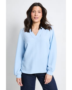 Bubble Crepe V Neck Long Sleeve Blouse
