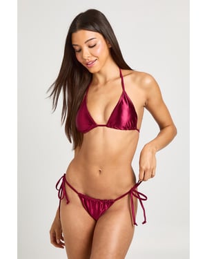 Shiny Triangle Bikini Top And Tie Side Bikini Bottoms Set