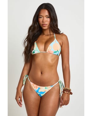 Fruit Print Triangle Bikini Top And Tie Side Bottom Set