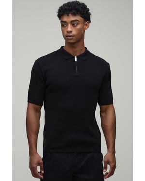 Muscle Fit Cotton Blend 1/4 Zip Knitted Polo