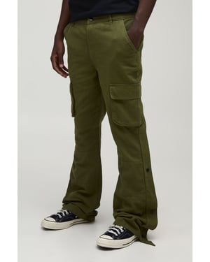 Straight Leg Flare Popper Detail Twill Cargo Trouser