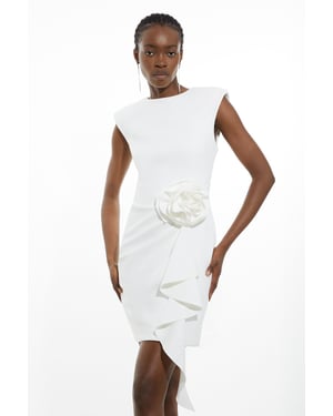 Scuba Rosette Detail Woven Mini Dress