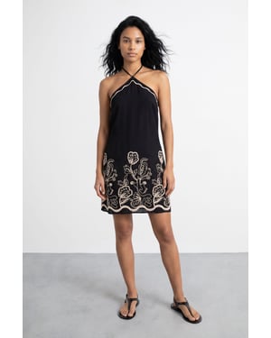 Halter Embroidered Mini Dress