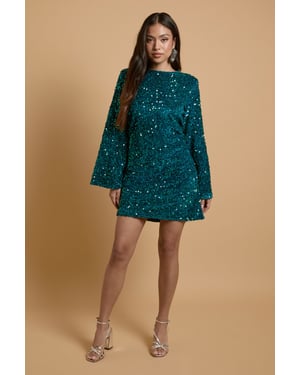 Petite Occasion Sequin Flare Sleeve Mini Dress