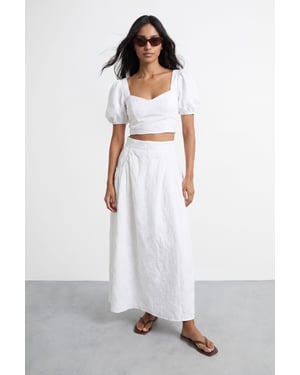 High Waist Embroidered Cotton Skirt with Pockets