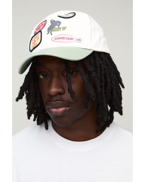 Printed Cap With Applique Patches & Contrast Visor