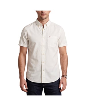 TOMMY HILFIGER Mens Shirt Oxford Lightweight Short Sleeve Regular Fit Summer Top