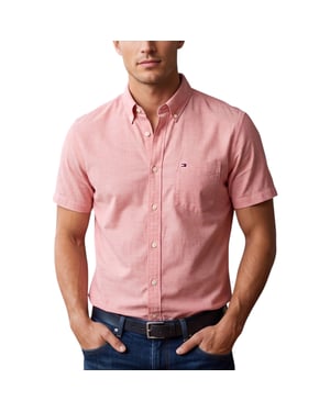 TOMMY HILFIGER Mens Shirt Oxford Lightweight Short Sleeve Regular Fit Summer Top