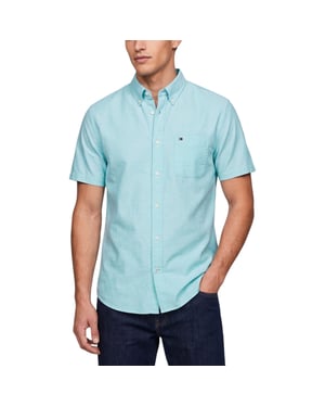 TOMMY HILFIGER Mens Shirt Oxford Lightweight Short Sleeve Regular Fit Summer Top