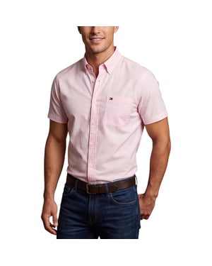 TOMMY HILFIGER Mens Shirt Oxford Lightweight Short Sleeve Regular Fit Summer Top