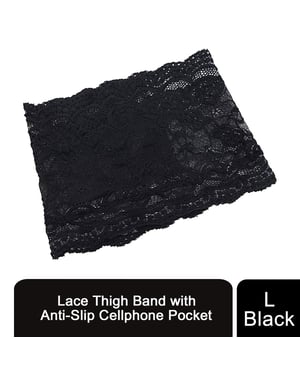 Aquarius Women's Lace Anti Slip Thigh Band And Discreet Phone Pocket Holder Comfortable Chafing Prevention Underwear Accessory For Summer Dresses In Black