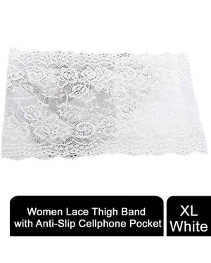 Aquarius Women's Lace Anti Slip Thigh Band And Discreet Phone Pocket Holder Comfortable Chafing Prevention Underwear Accessory For Summer Dresses In White