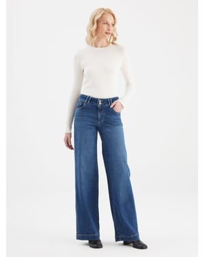 Carlotta jeans met middelhoge taille en lange pijpen, 5 zakken, donkerblauw