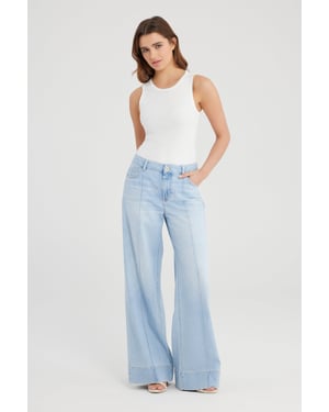 Layla jeans met middelhoge taille, volledige lengte, plooien en 5 zakken, lichtblauw