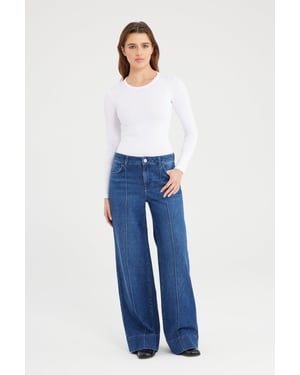 Layla jeans met middelhoge taille, volledige lengte, plooien en 5 zakken, donkerblauw