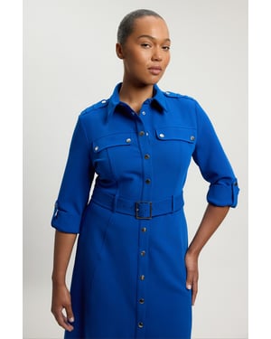 Plus Size Tailored Belted Midi Shirt Dress