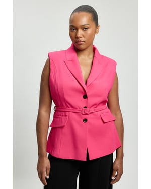 Plus Size Tailored Structured Crepe Belted Sleeveless Blazer