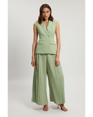 Tailored Crepe Asymmetric Pleat Wide Leg Jumpsuit