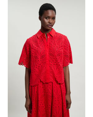 Cotton Broderie Short Sleeve Blouse