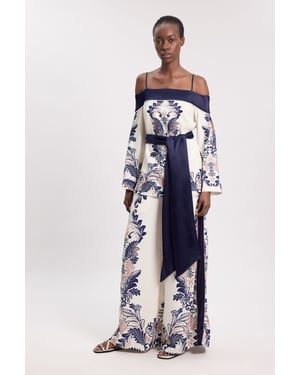 Scarf Print Belted Woven Bardot Top