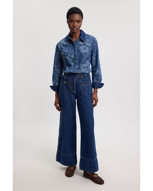 Denim & Jacquard Contrast Wide Leg Jean