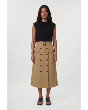 Tailored Cotton Trench Button Front Pleated Skirt