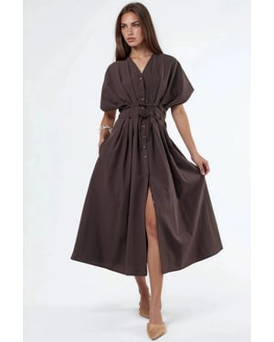 Casual V-hals Midi Shirtjurk