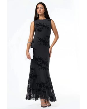 Bloemrijke Flocked Print Tulle Maxi Jurk