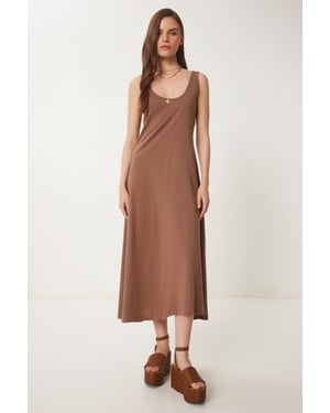 U Kraag Midi Jurk