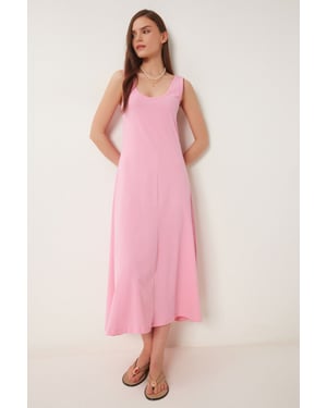U Kraag Midi Jurk