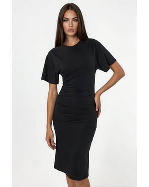 Korte Mouw Mini T-Shirt Jurk met Drapé